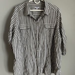 Oversized stripped button up